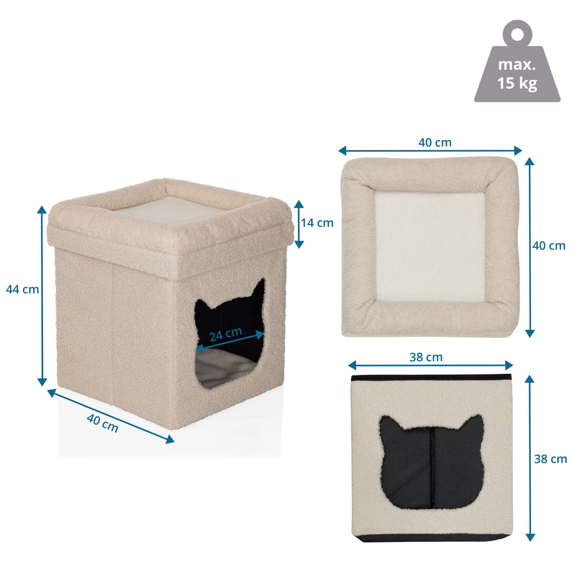 Disegno tecnico della Cuccia per gatto PAWY ES di 40 × 40 cm e carico massimo di 15 kg di hjh LIVING
