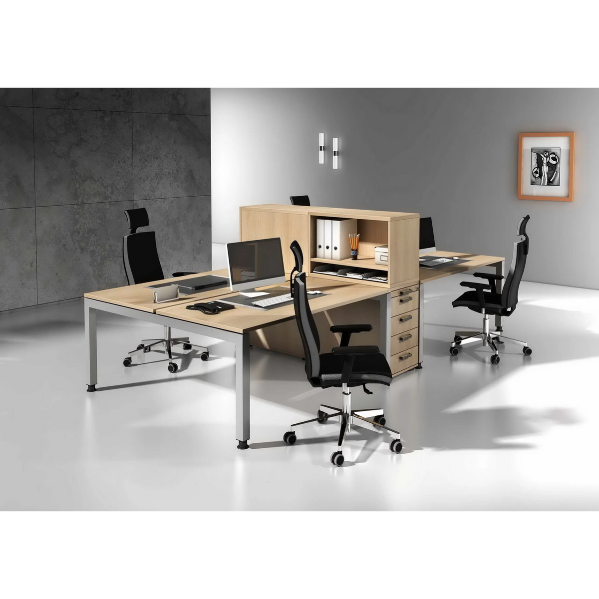 Cassettiera SIGNA SCA1 in rovere con tre cassetti come parte di un gruppo scrivania di hjh OFFICE PRO