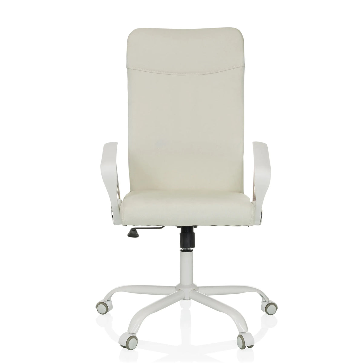 Sedia Home Office STRYKA W beige con braccioli e base a cinque ruote di hjh OFFICE – vista a 360° (vista frontale 0°)