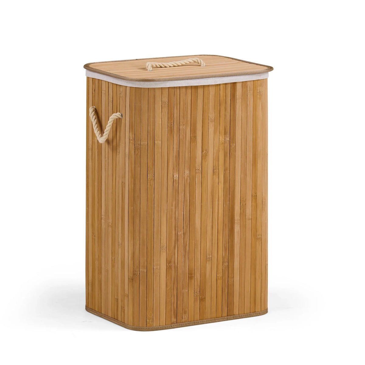 Cesto per il bucato Falster 72 in bambù marrone con coperchio coordinato e maniglie laterali in corda di hjh LIVING