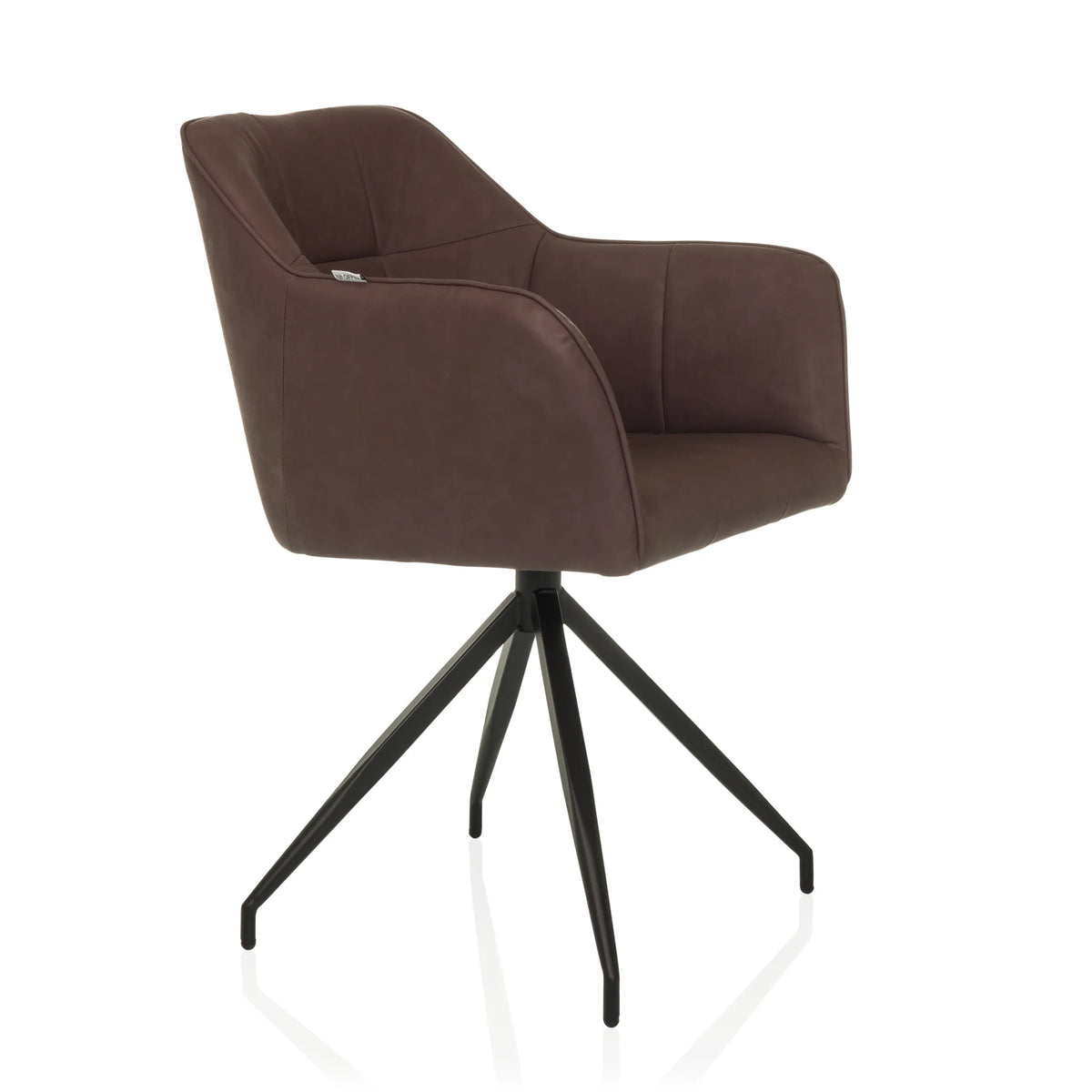 Sedia per sala da pranzo ELVERUM SPU marrone scuro con struttura a quattro gambe di hjh LIVING – vista a 360° (vista frontale a tre quarti 60°)