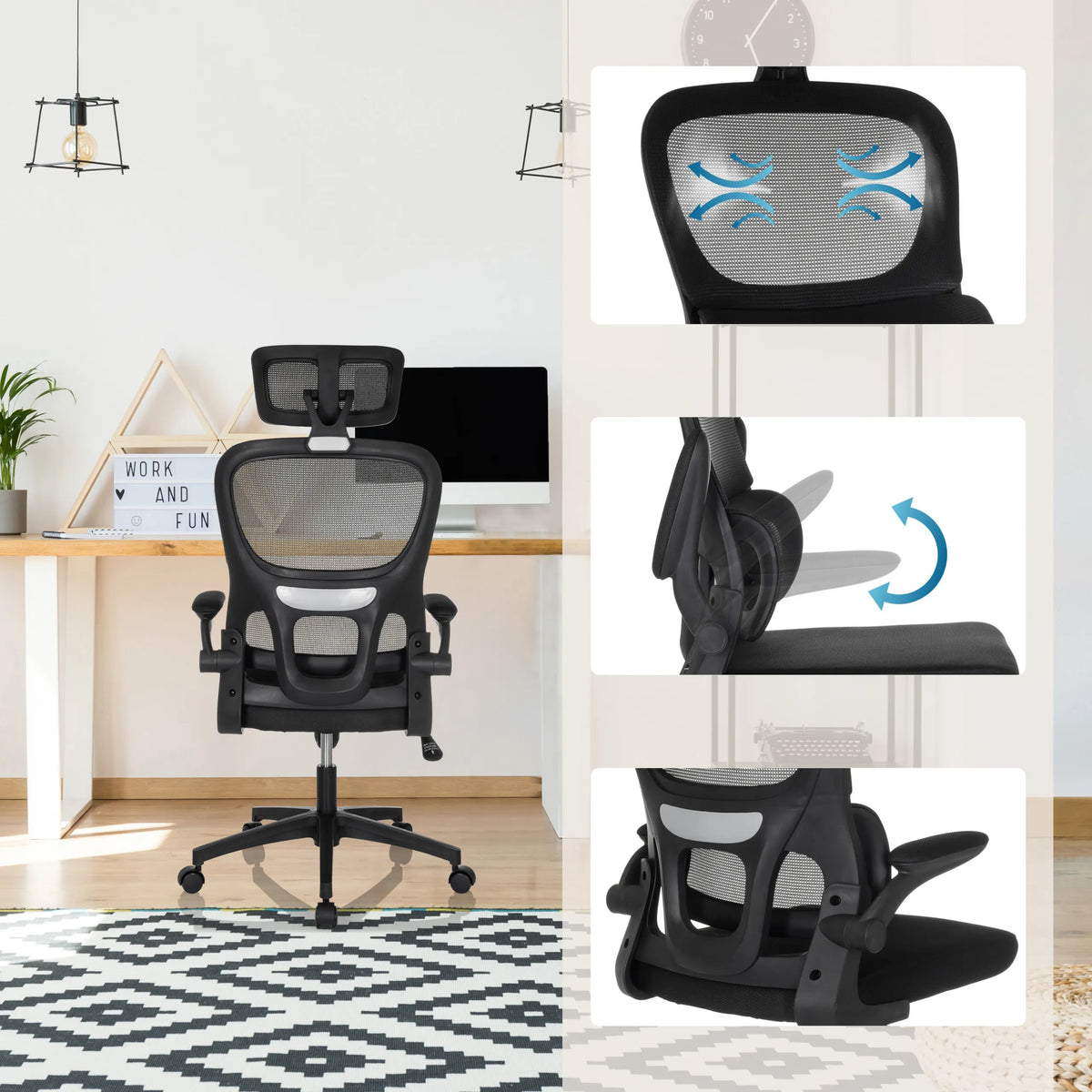 Sedia Home Office ERGOMY FLEX in nero con schienale in rete traspirante e seduta regolabile di MyBuero