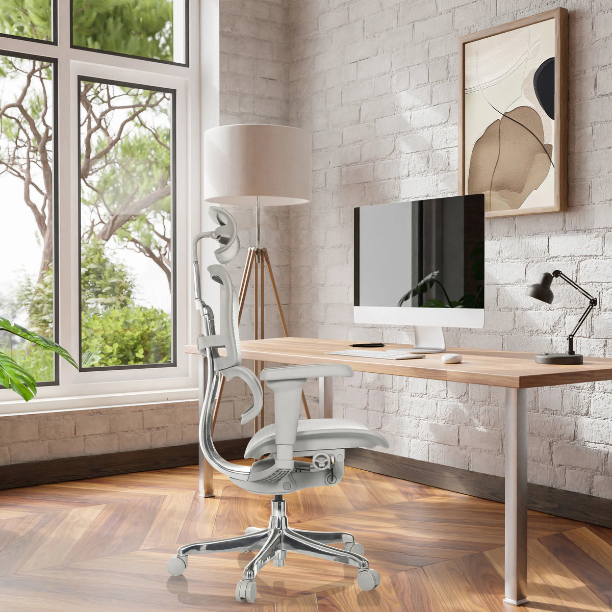 Grauer Luxus-Chefsessel ERGOHUMAN ULTRA G GEN2 mit Netzrückenlehne und glänzendem Fußkreuz von hjh OFFICE
