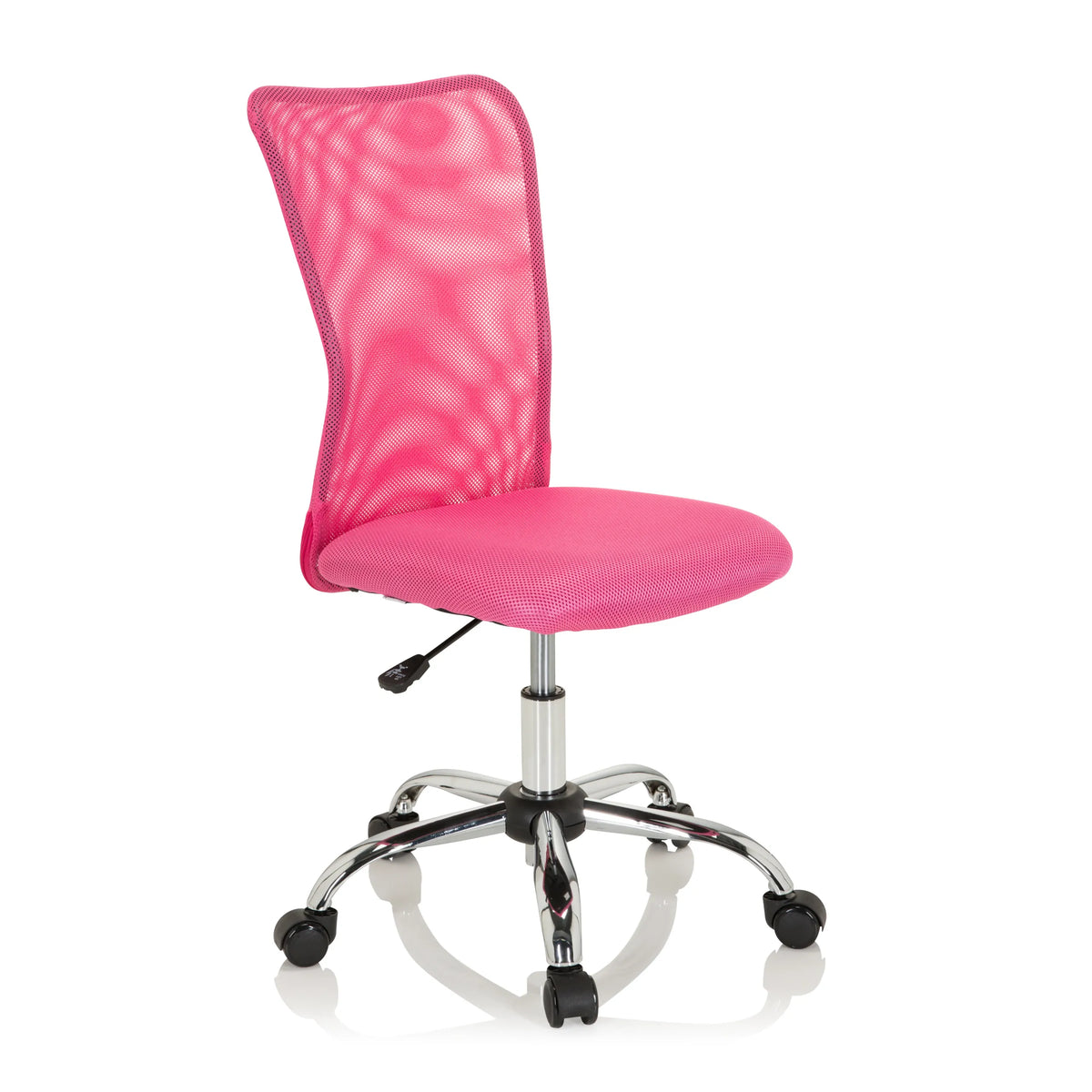 Sedia girevole per bambini KIDDY NET I rosa con schienale in rete e base a cinque ruote di hjh OFFICE – vista a 360° (vista frontale a tre quarti 40°)