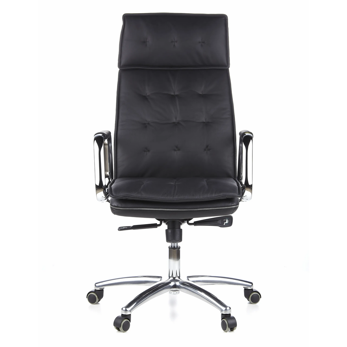 Poltrona professionale VILLA 20 nera con imbottitura trapuntata e base a cinque ruote di hjh OFFICE – vista a 360° (vista frontale 0°)