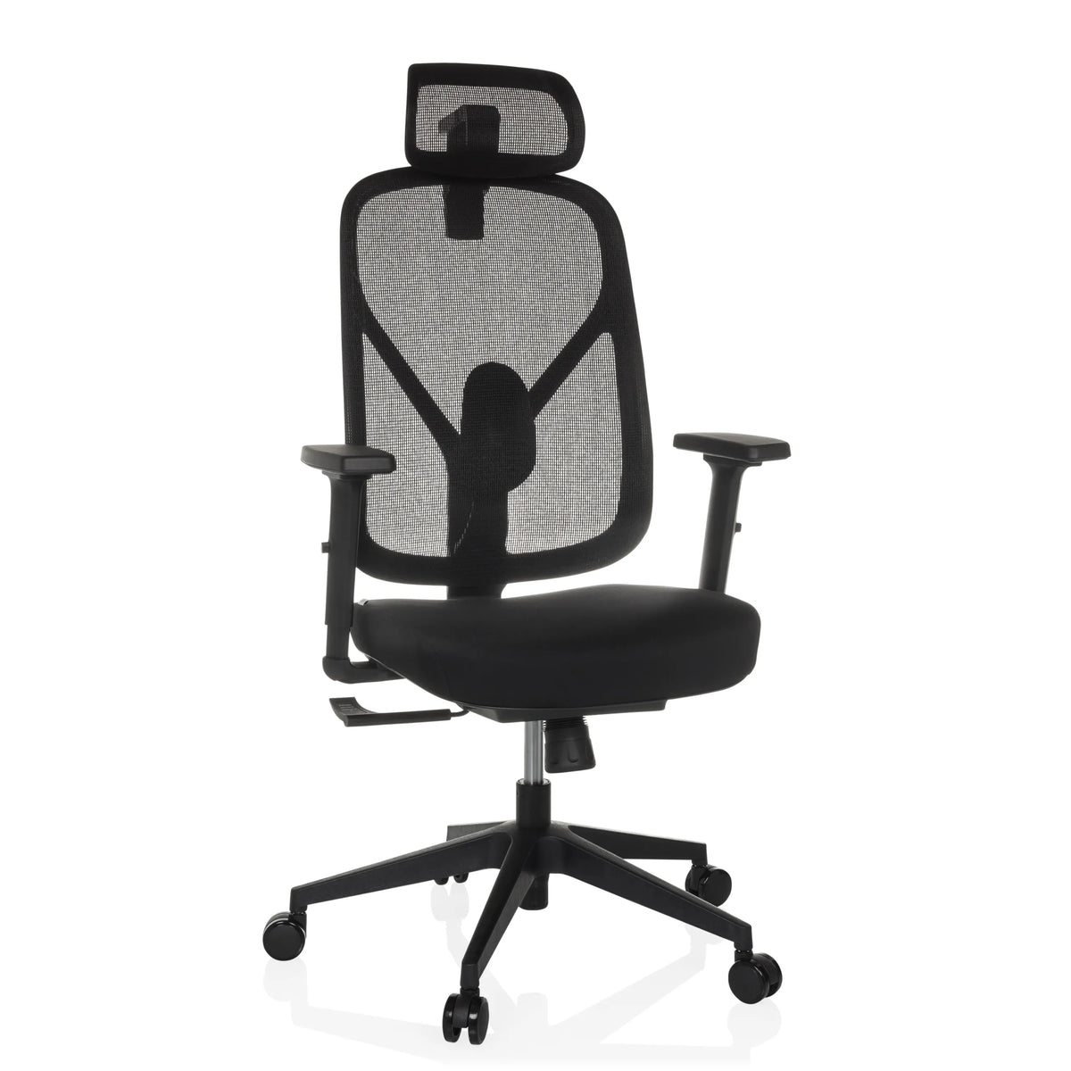 Sedia da ufficio professionale RALOO ECO nera con schienale in rete e base a cinque ruote di hjh OFFICE – vista a 360° (vista frontale 15°)