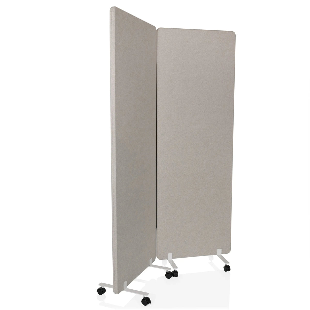 Due pareti divisorie grigie FLEXMIUT 1 su supporti bianchi con ruote di hjh OFFICE