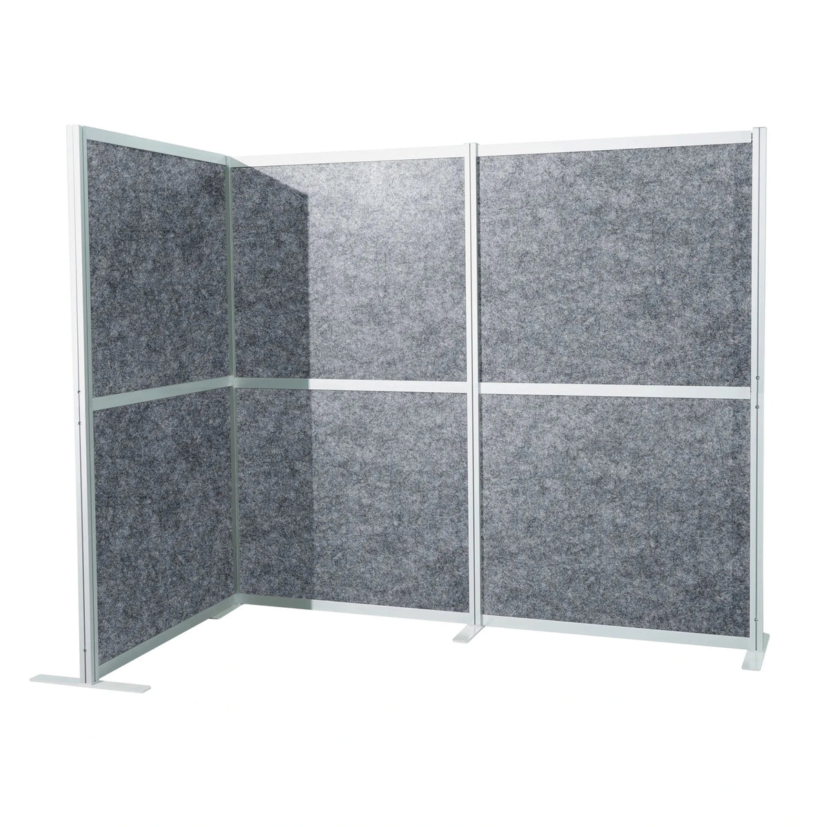 Parete divisoria Flexmiut Modul L grigia con superficie simile al feltro e cornice in alluminio argento di hjh OFFICE
