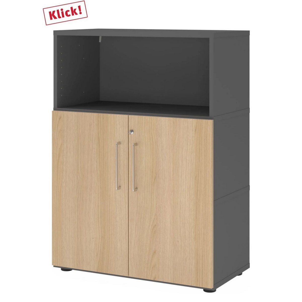Mobile archivio FlexWall in grafite e rovere con due ante e un vano aperto di hjh OFFICE PRO