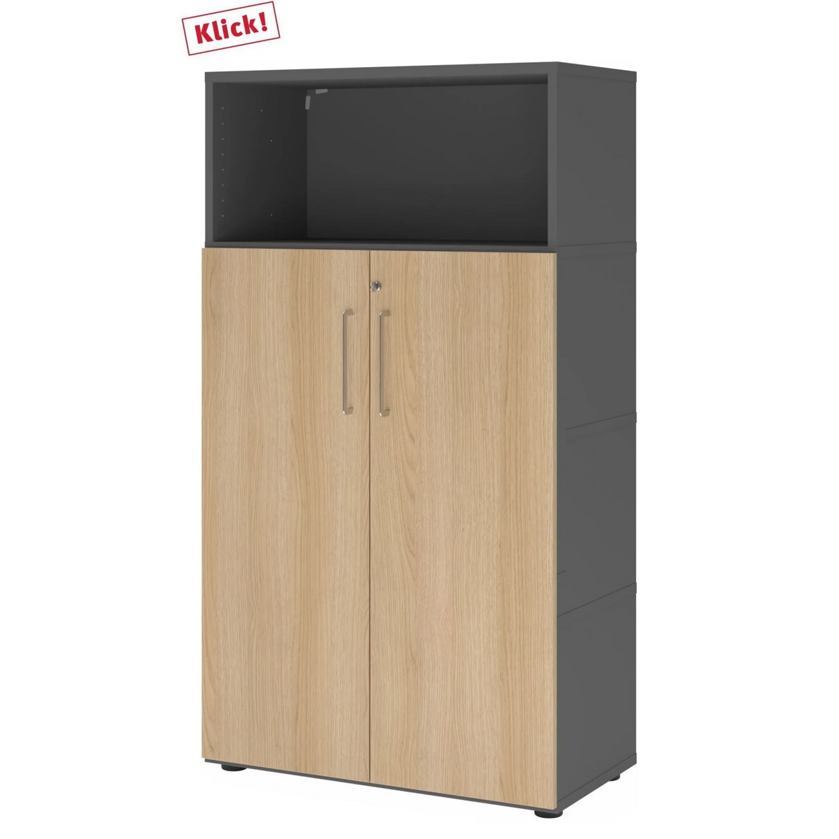 Mobile archivio FlexWall in grafite e rovere con due ante, vano aperto e piedini di hjh OFFICE PRO