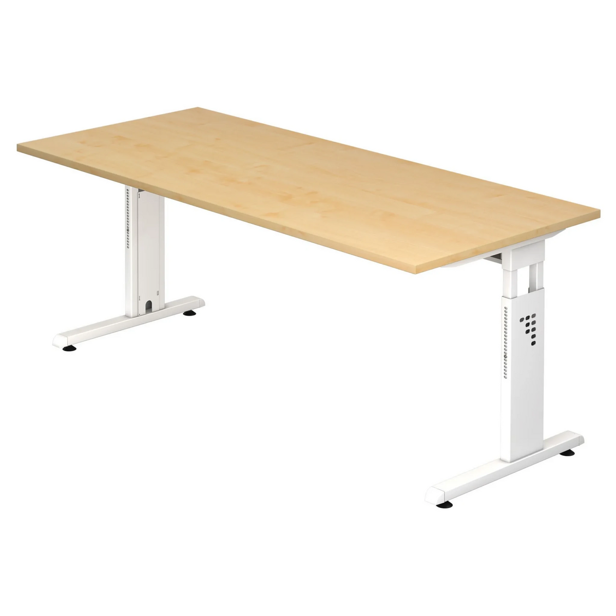 Scrivania regolabile in altezza MEGA 19 W con piano in acero e struttura bianca di hjh OFFICE PRO