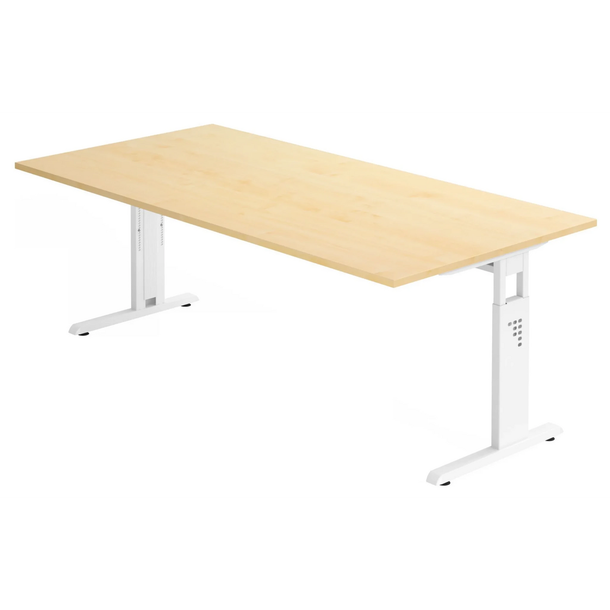Scrivania regolabile in altezza MEGA 2E W in aspetto acero con struttura bianca di hjh OFFICE PRO
