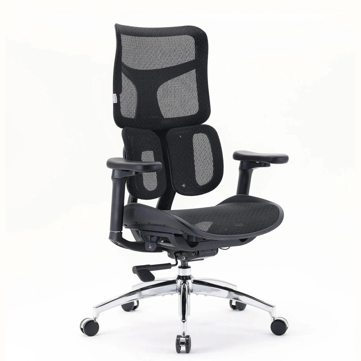 Sedia da ufficio professionale S100-M301 con rivestimento in rete nera e base in alluminio lucido di Sihoo