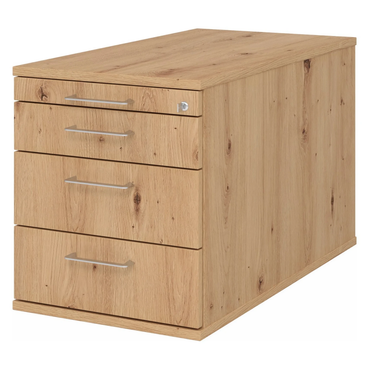 Cassettiera con rotelle SIGNA TC30 in frassino rovere con quattro cassetti e maniglie a ponte argentate di hjh OFFICE PRO