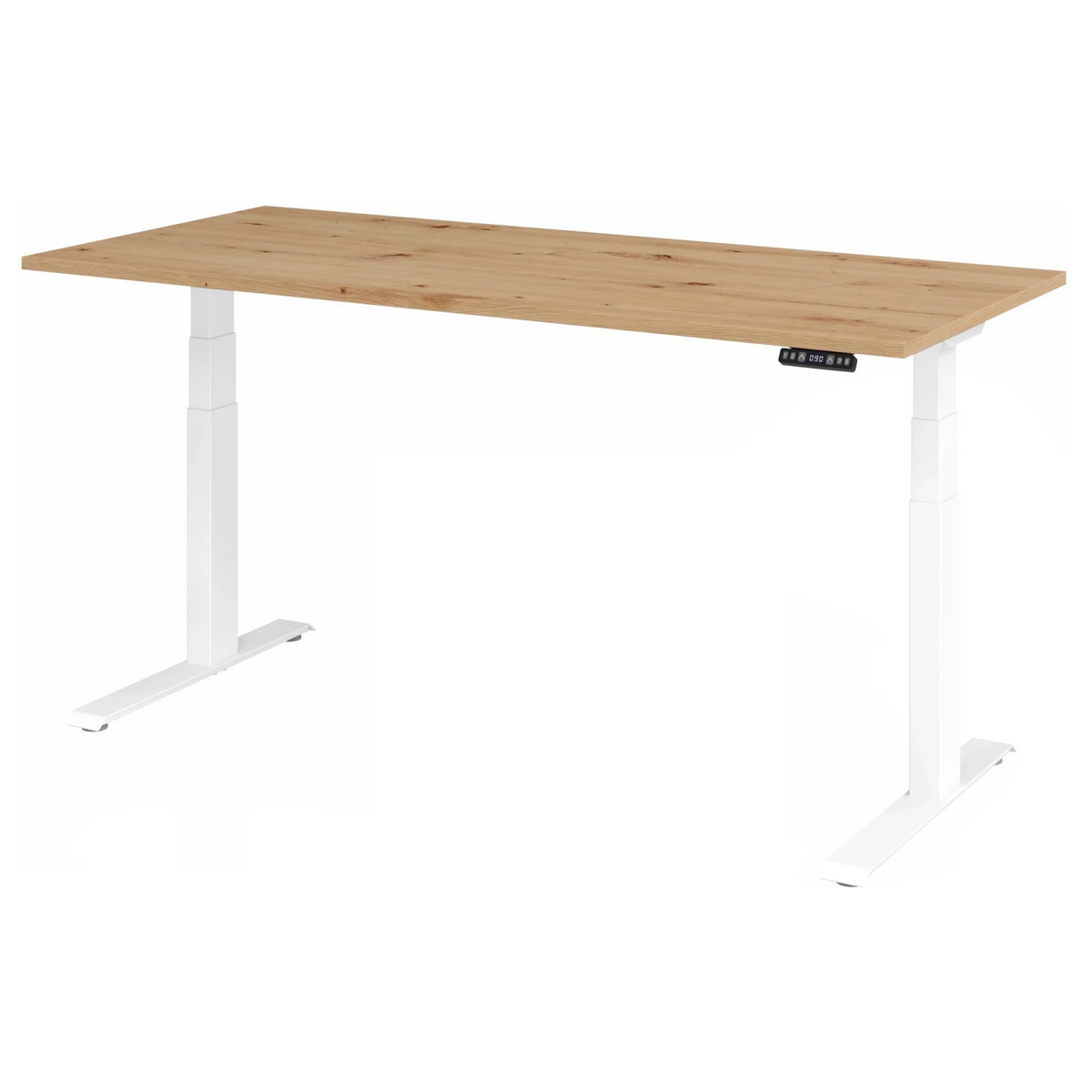 Scrivania regolabile elettricamente in altezza XDKB 19 W in rovere rustico con struttura bianca di hjh OFFICE PRO