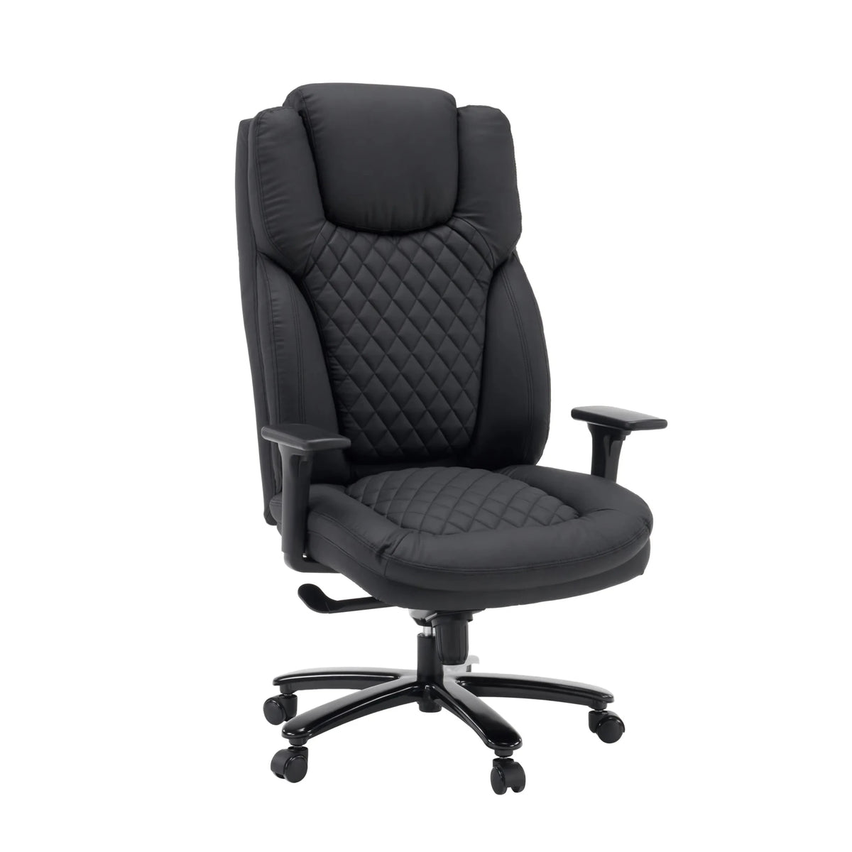 Sedia girevole XXL Pullmann Gen2 in ecopelle nera con cuciture a diamante e braccioli di hjh OFFICE