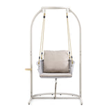 Sedia sospesa beige Skylo con struttura, cuscino per seduta e vano portaoggetti integrato di hjh LIVING – vista a 360° (vista frontale 0°)