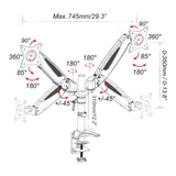 Disegno tecnico del Supporto per monitor VM-MG2S con una larghezza massima di 745 mm di hjh OFFICE