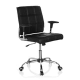 Sedia Home Office ERNESTO nera con imbottitura trapuntata e base a cinque ruote di hjh OFFICE – vista a 360° (vista frontale a tre quarti 40°)