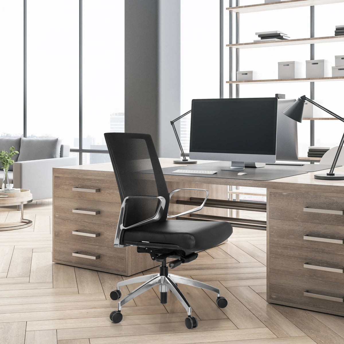 Sedia da ufficio professionale PROVIDER NET nera con schienale in rete e braccioli di hjh OFFICE