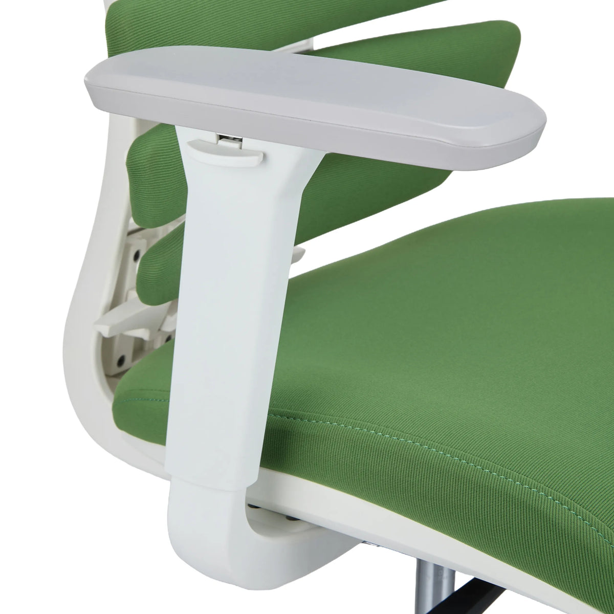 Bracciolo bianco della sedia da ufficio professionale ERGO LINE W con imbottitura in tessuto verde di hjh OFFICE