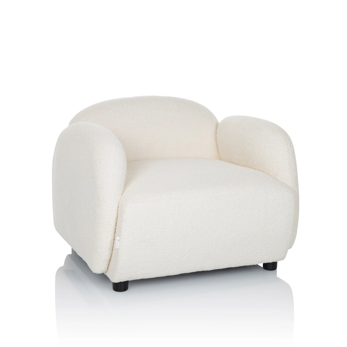 Poltrona Lounge VERDUNA bianca con rivestimento in tessuto strutturato e piedini neri corti di hjh LIVING – vista a 360° (vista frontale 15°)