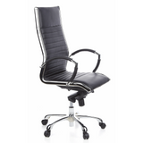 Poltrona professionale PARMA 20 nera con rivestimento in pelle trapuntata e base a cinque ruote di hjh OFFICE – vista a 360° (vista frontale a tre quarti 60°)