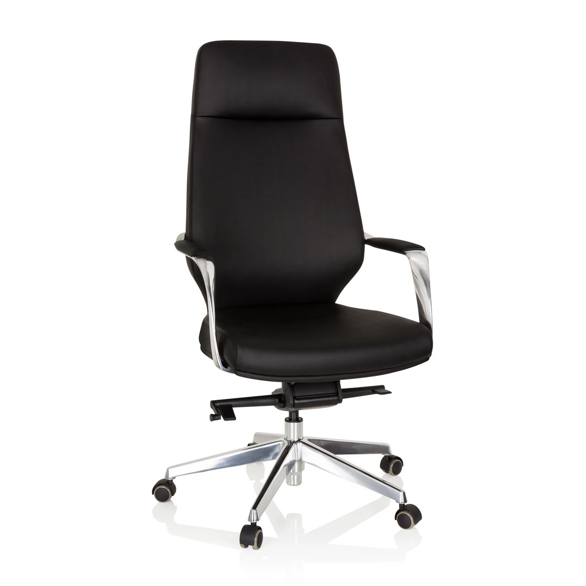 Poltrona professionale VELVET nera con braccioli e base a cinque ruote di hjh OFFICE – vista a 360° (vista frontale 20°)