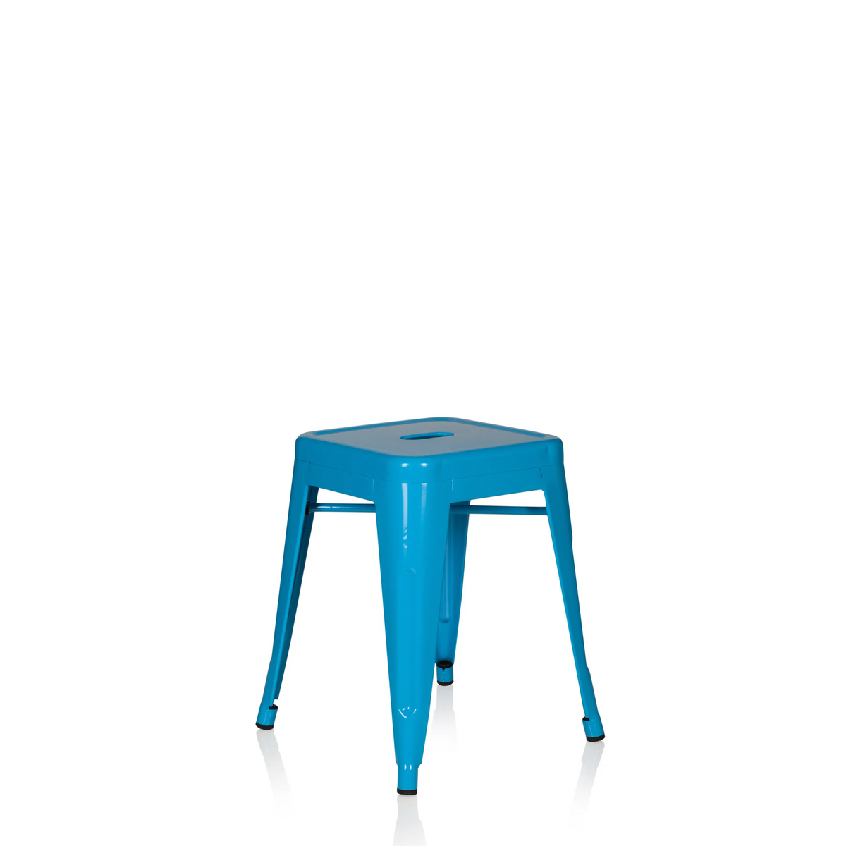 Sgabello bistro VANTAGGIO azzurro con seduta quadrata e traverse di hjh OFFICE – vista a 360° (vista frontale a tre quarti 40°)