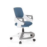 Sedia girevole per bambini KID FLEX blu grigio con braccioli e base a cinque ruote di hjh OFFICE – vista a 360° (vista frontale a tre quarti 60°)
