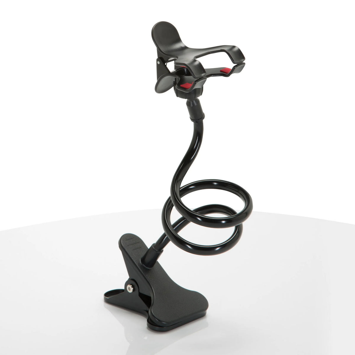 Supporto per cellulare e tablet FLEXMOBI nero con collo di cigno flessibile e morsetto da tavolo di hjh OFFICE