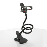 Supporto per cellulare e tablet FLEXMOBI nero con collo di cigno flessibile e morsetto da tavolo di hjh OFFICE