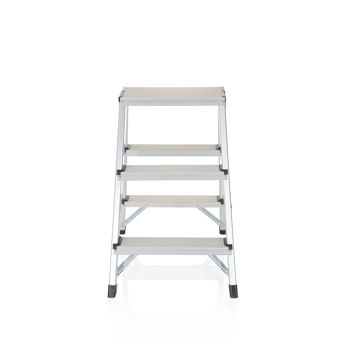 Scala richiudibile SOLID argentata in alluminio con tre gradini di hjh OFFICE – vista a 360° (vista frontale 0°)