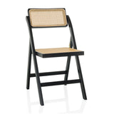 Sedia pieghevole TUDELA BAMBOO nera con seduta e schienale in paglia di Vienna marrone di hjh LIVING – vista a 360° (vista frontale 15°)