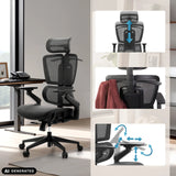 Poggiatesta e braccioli regolabili della sedia da ufficio professionale Ergo U2 Pro3 in nero di hjh OFFICE (immagine generata dall’IA)