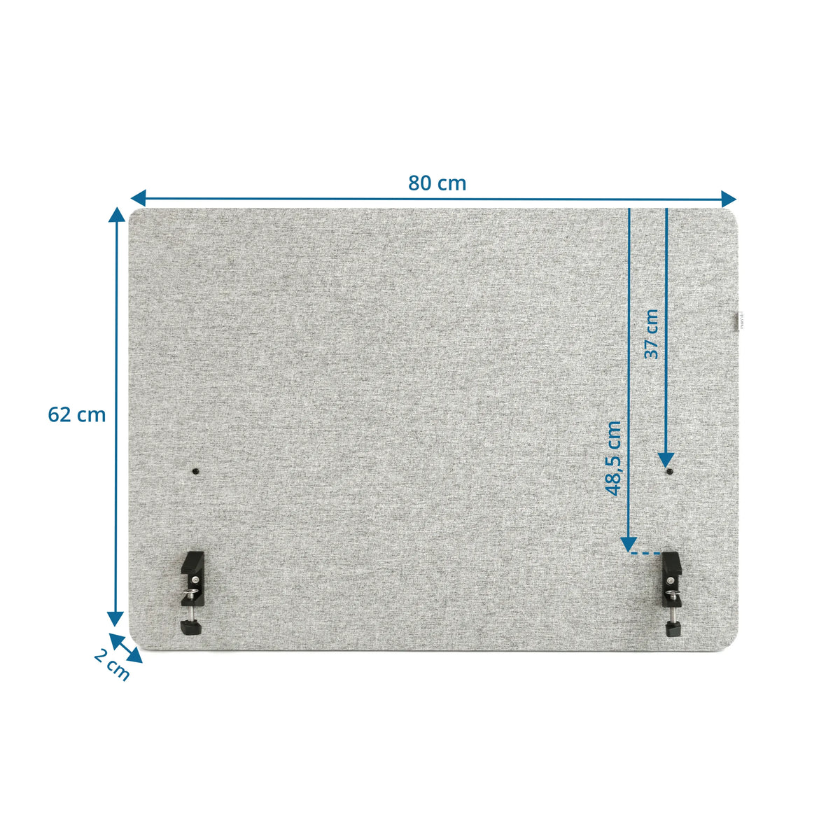 Disegno dimensionale del Divisorio per scrivania FLEXMIUT D SIDE con 80 × 62 cm di hjh OFFICE
