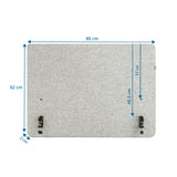Disegno dimensionale del Divisorio per scrivania FLEXMIUT D SIDE con 80 × 62 cm di hjh OFFICE