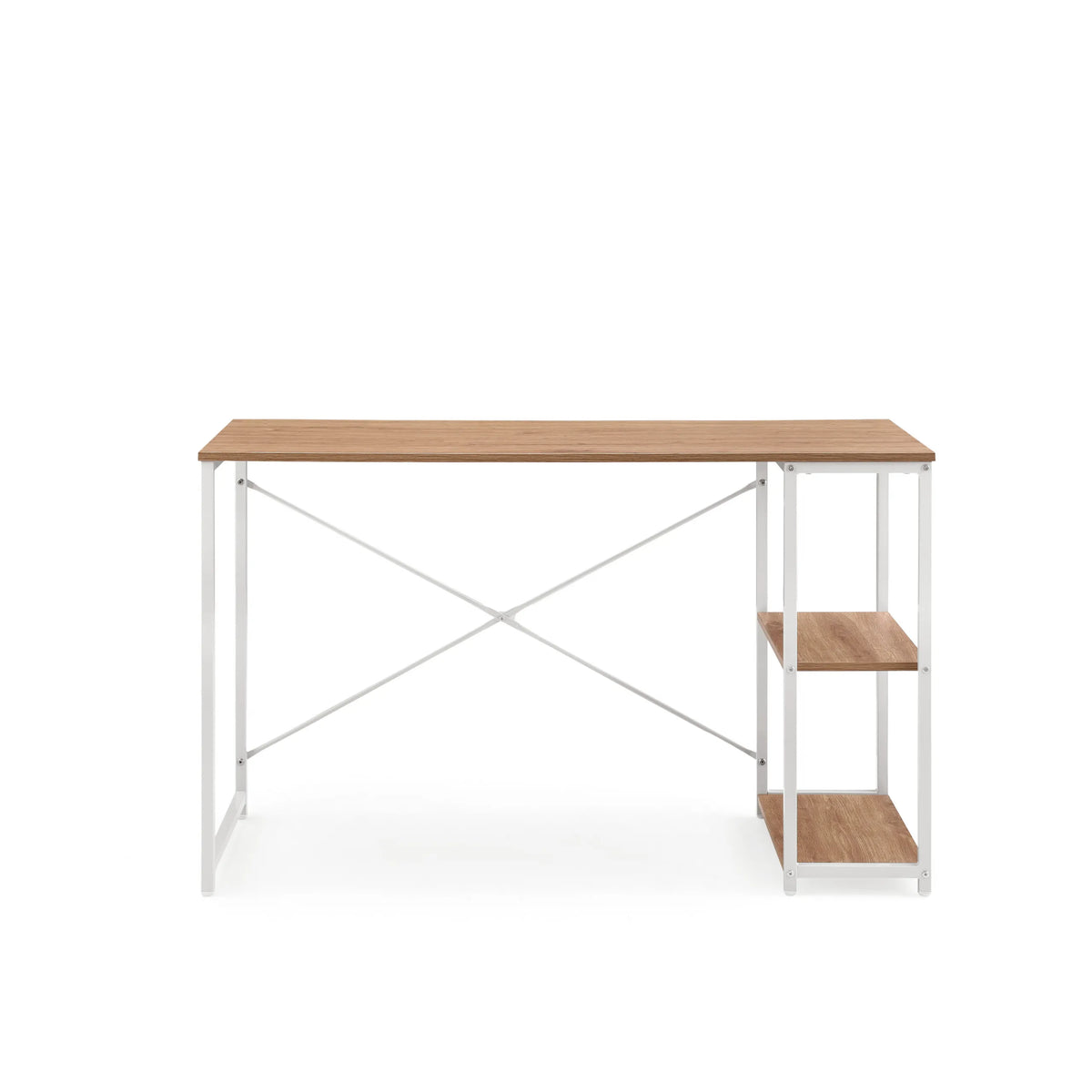 Scrivania Easy Up2 in bianco e rovere con scaffale integrato e rinforzo a X di hjh LIVING – vista a 360° (vista frontale 0°)