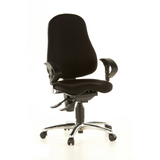 Sedia da ufficio professionale SITNESS 10 nera con braccioli e base a cinque ruote di Topstar – vista a 360° (vista frontale 20°)