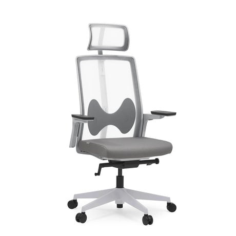 Sedia da ufficio professionale ARCEO W grigia con schienale in rete, poggiatesta e braccioli di hjh OFFICE