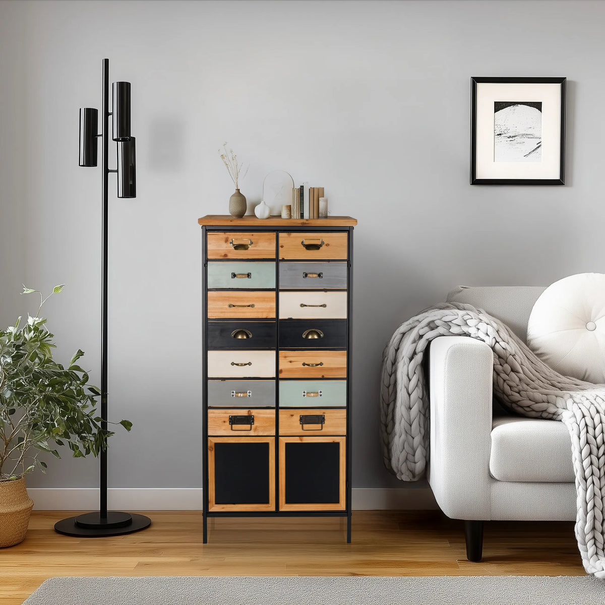 Cassettiera CONTINENTO HIGH in legno in vari colori con diversi cassetti e scomparti di hjh LIVING