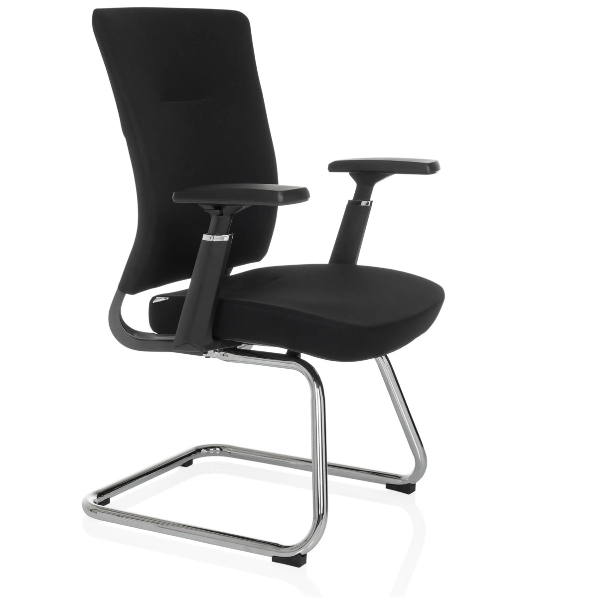 Sedia a sbalzo CAPTIVO PRO V nera con braccioli e rivestimento in tessuto di hjh OFFICE – vista a 360° (vista frontale a tre quarti 60°)