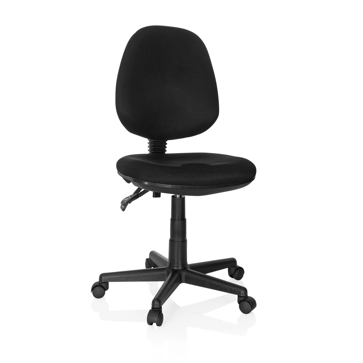 Sedia Home Office CITY 25 nera con schienale in rete e base a cinque ruote di hjh OFFICE – vista a 360° (vista frontale 20°)