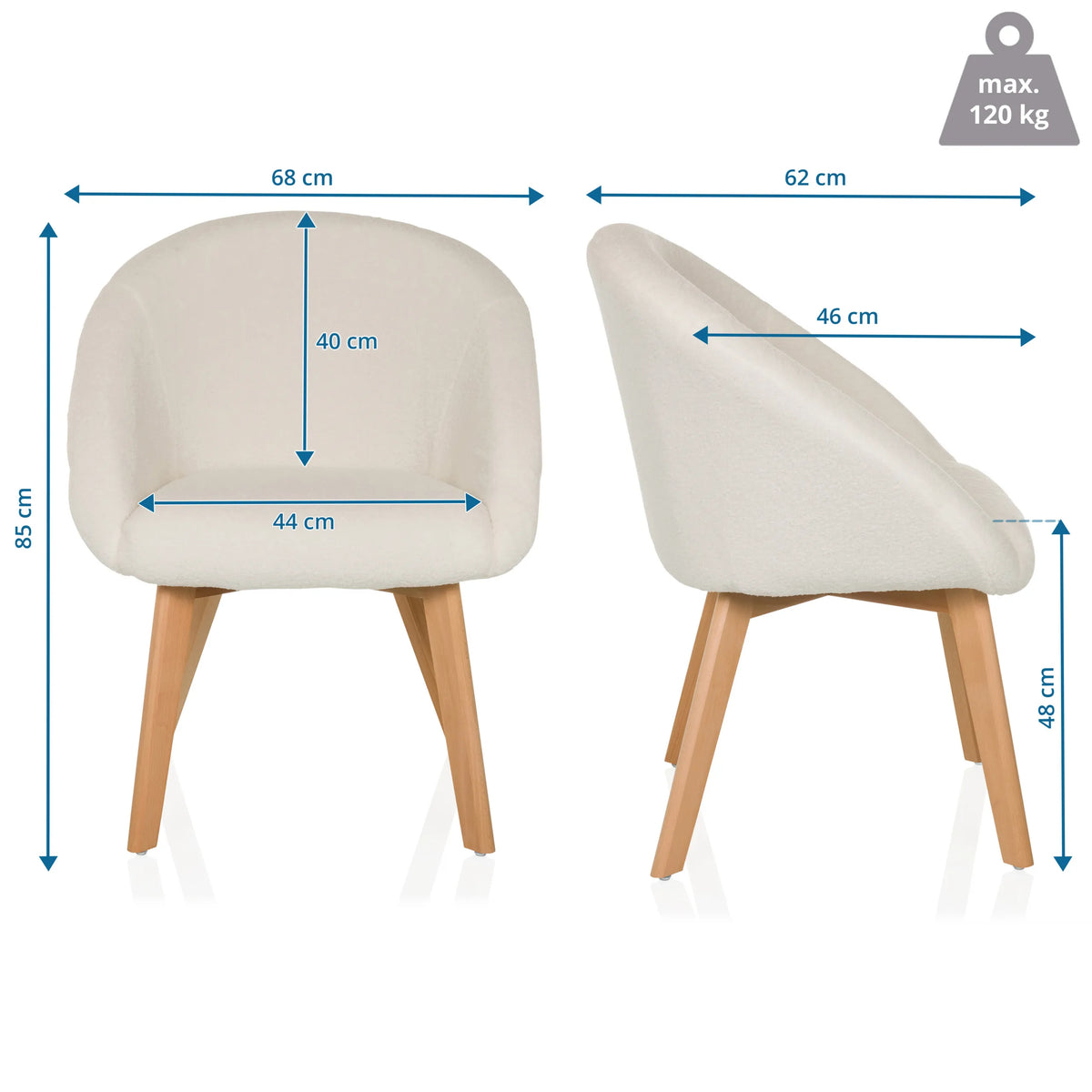 Disegno tecnico della Sedia imbottita SCANDI TED con una larghezza di 68 cm e un'altezza di 85 cm di hjh LIVING