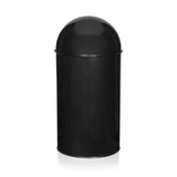 Cestini PUSH 50L nero con inserto del coperchio argentato di hjh OFFICE – vista a 360° (vista posteriore a tre quarti 240°)