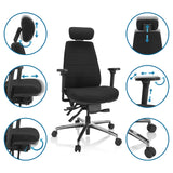 Verstellmöglichkeiten des Profi-Bürostuhls PHOENIX PRO I mit Kopfstütze und Armlehnen von hjh OFFICE