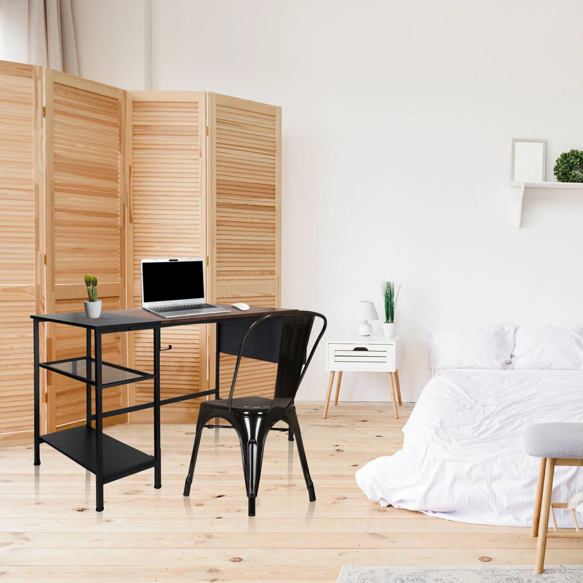 Scrivania WORKSPACE H I in nero-marrone con due ripiani e struttura in metallo di hjh OFFICE