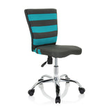 Sedia girevole per bambini KIDDY COMFORT I grigia con strisce turchesi nello schienale in rete e base a cinque ruote di hjh OFFICE – vista a 360° (vista frontale a tre quarti 40°)