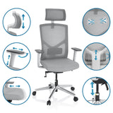 Sedia da ufficio professionale BRETON PRO W grigia con diverse possibilità di regolazione di hjh OFFICE