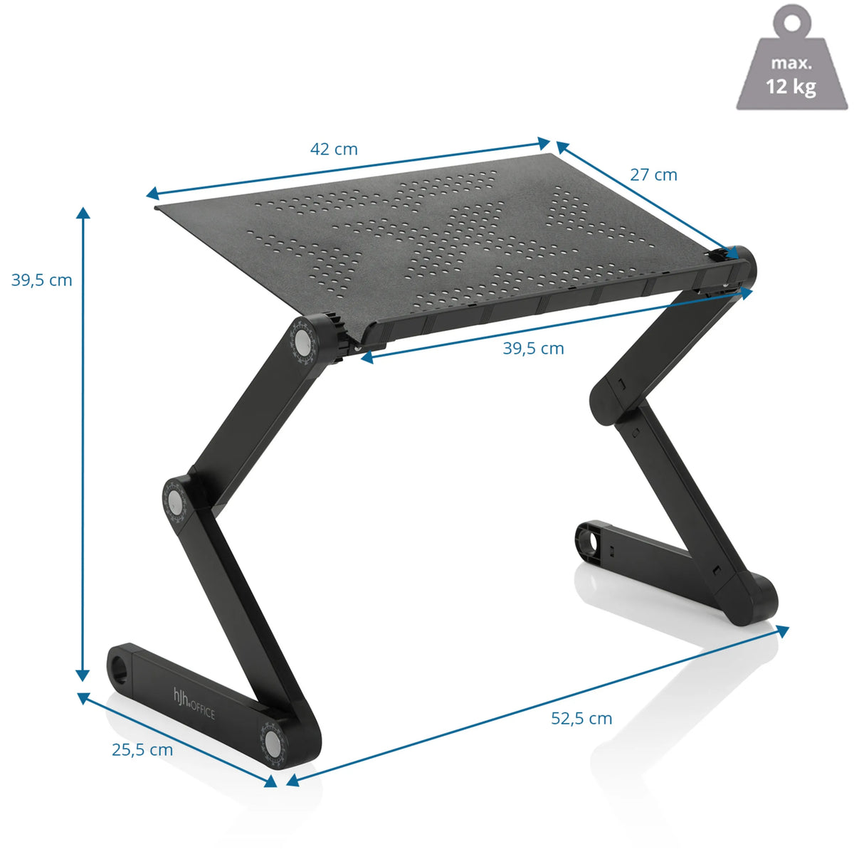 Disegno dimensionale del rialzo da scrivania VM-SA II di 42 × 27 cm e una portata di 12 kg di hjh OFFICE